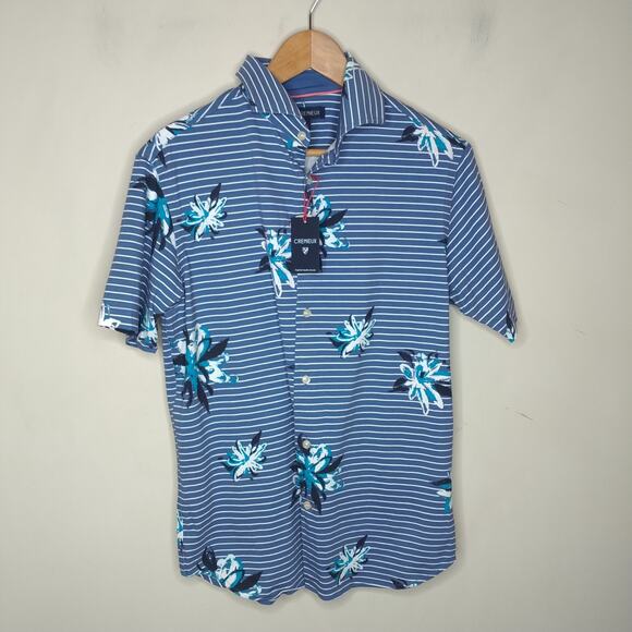 Cremieux Button Up Shirt Floral Striped Cotton Stretch - Picture 1 of 7